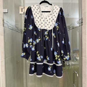Floral Navy Dress with White Collar